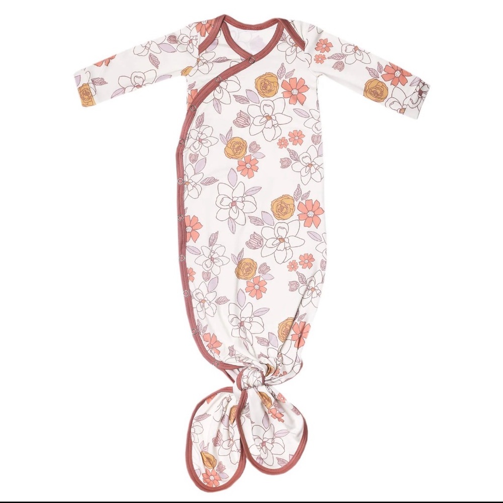 LIKE NEW! Copper Pearl Newborn Knotted Gown in “Ferra” print